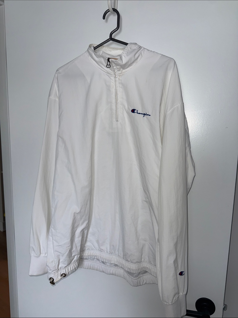 Champion White Performance Half-Zip Pullover Jacket with Navy Logo